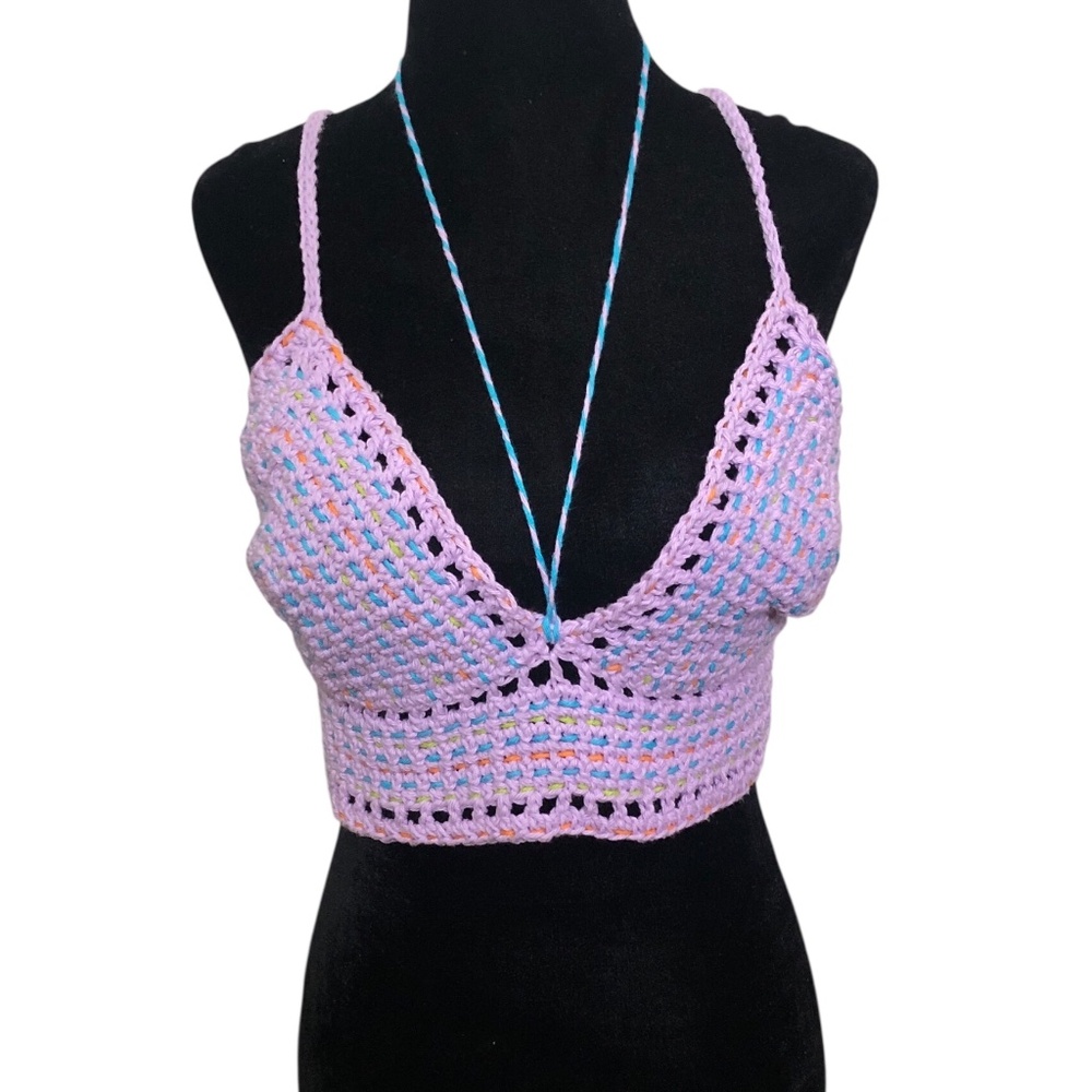 Elegant Handmade Crochet Crop Top – Bohemian Festival Bralette w/Tassels - Picture 8 of 17